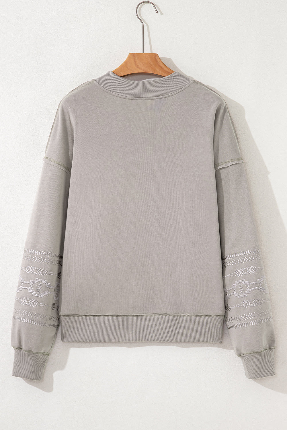 Western Aztec Embroidered Sleeve V-Neck Sweatshirt