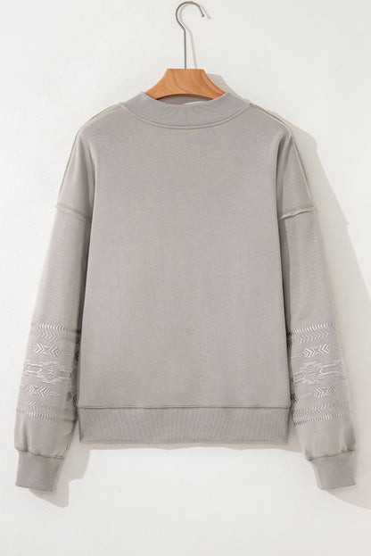 Western Aztec Embroidered Sleeve V-Neck Sweatshirt