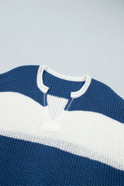 Stripe Colorblock V-Neck Short Sleeve Knit Top