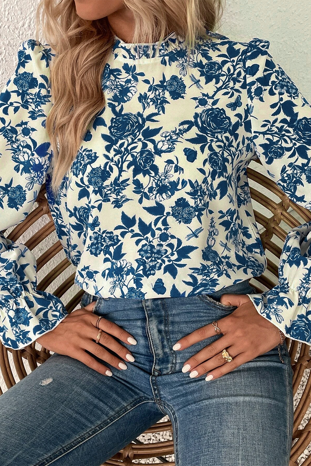 Floral Flounce Long Sleeve Blouse