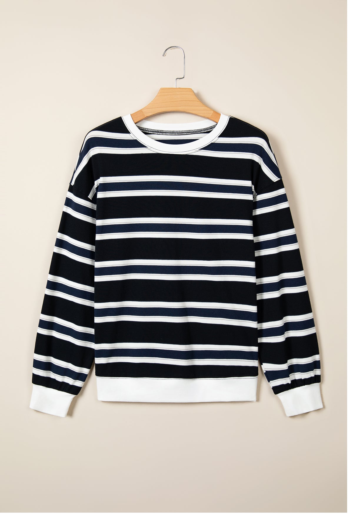 Stripe Colorblock Trim Drop Shoulder Sweatshirt