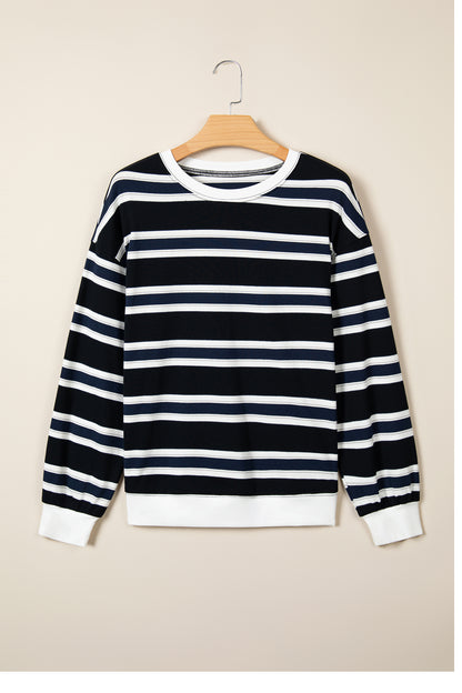 Stripe Colorblock Trim Drop Shoulder Sweatshirt