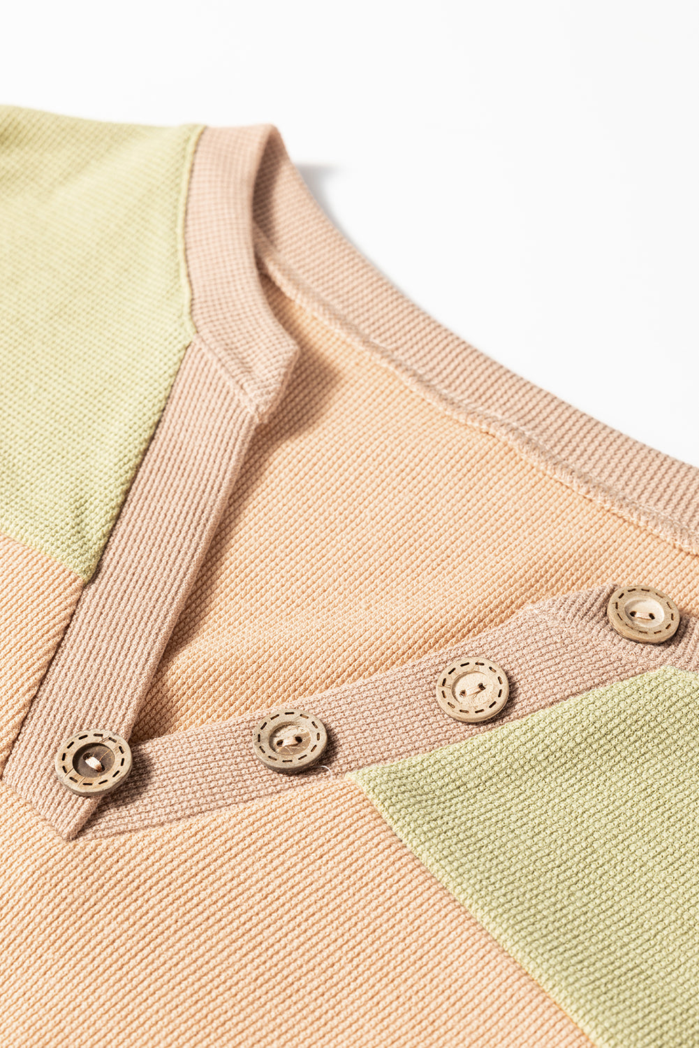 Colorblock Thermal Textured Knit Drop Shoulder Henley Top