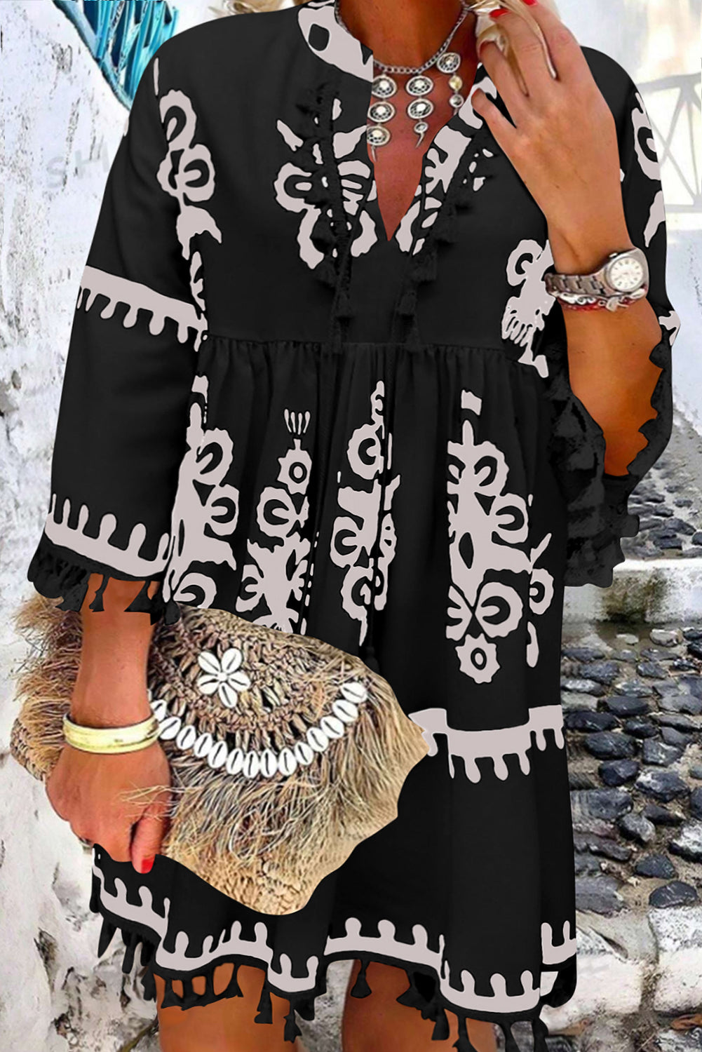 Plus Size Western Geometric V-Neck Dress