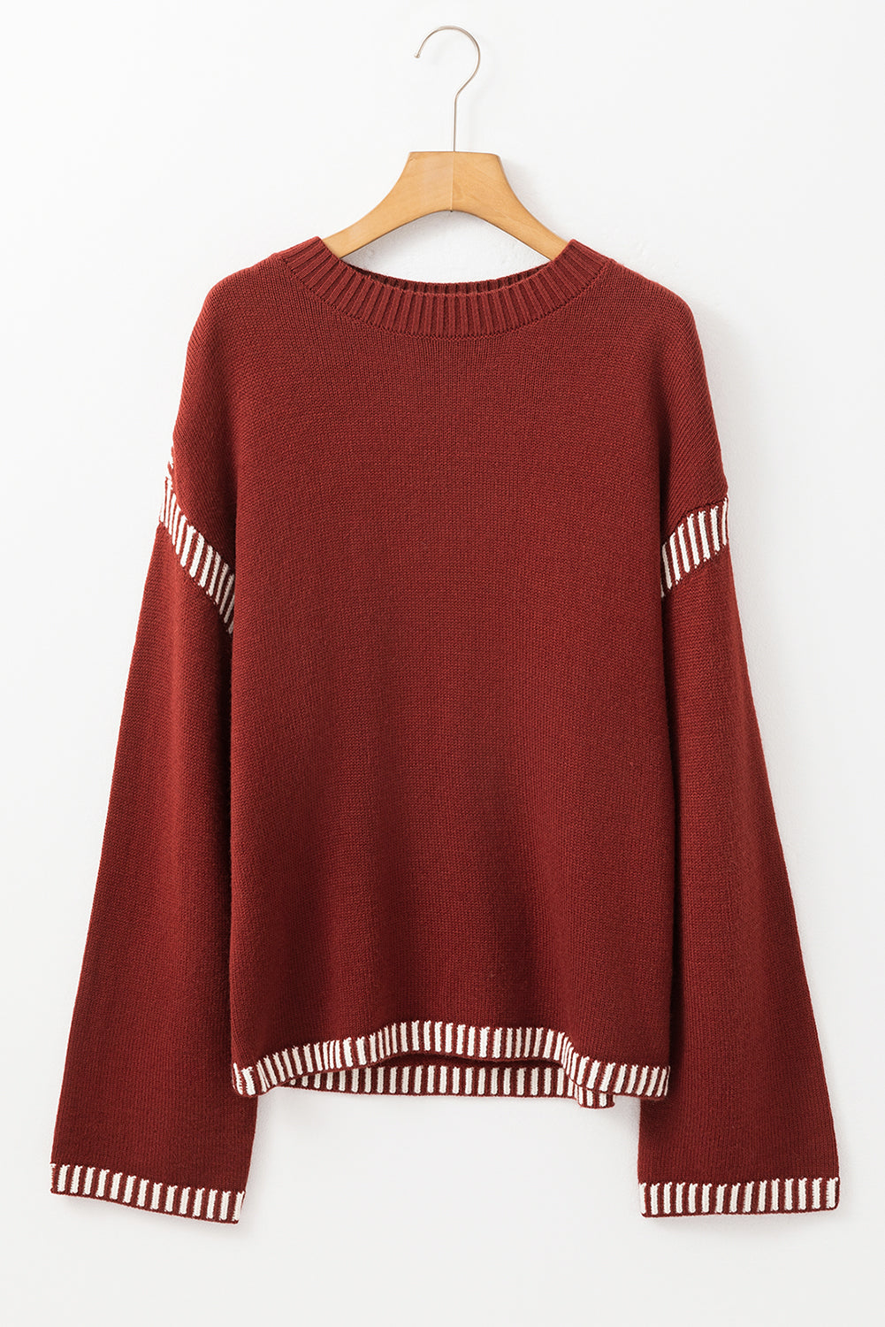 Contrast Trim Drop Shoulder Sweater