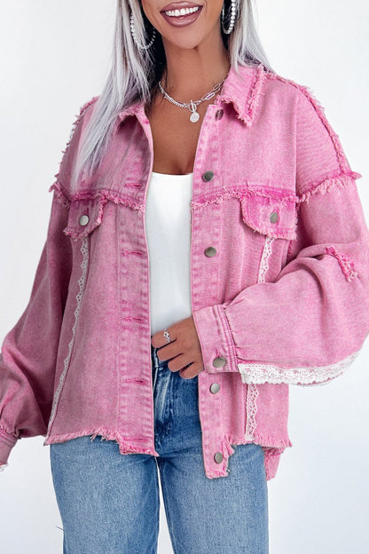 Denim Lace Patchwork Distressed Jacket