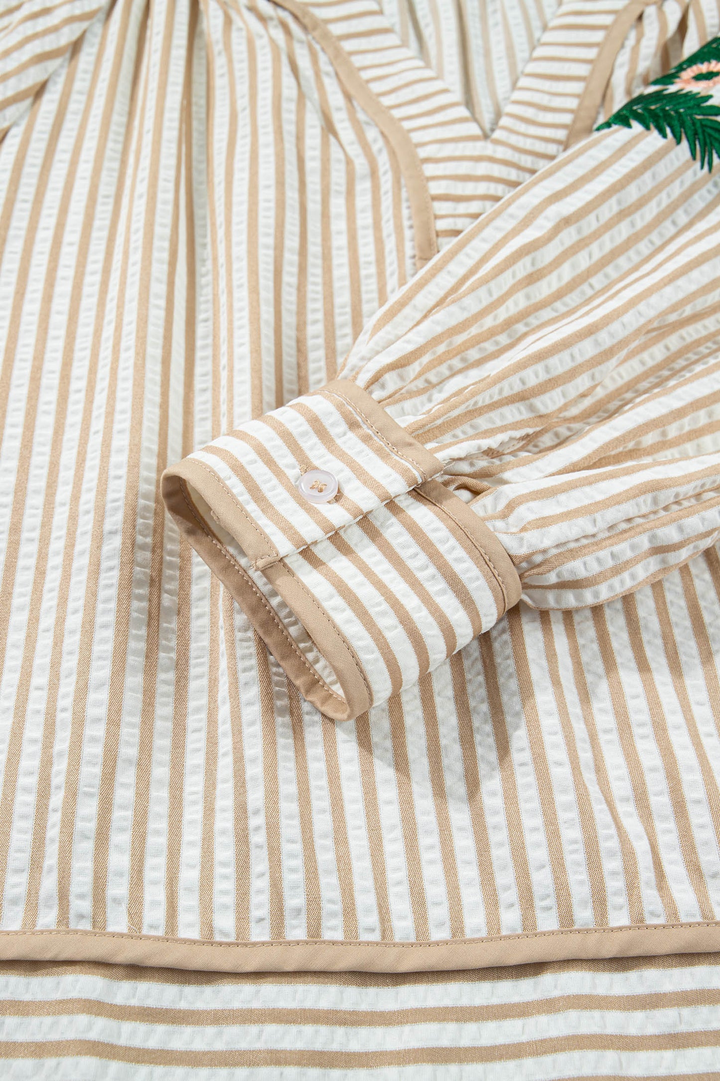 Floral Embroidered Stripe V-Neck Long Sleeve Blouse
