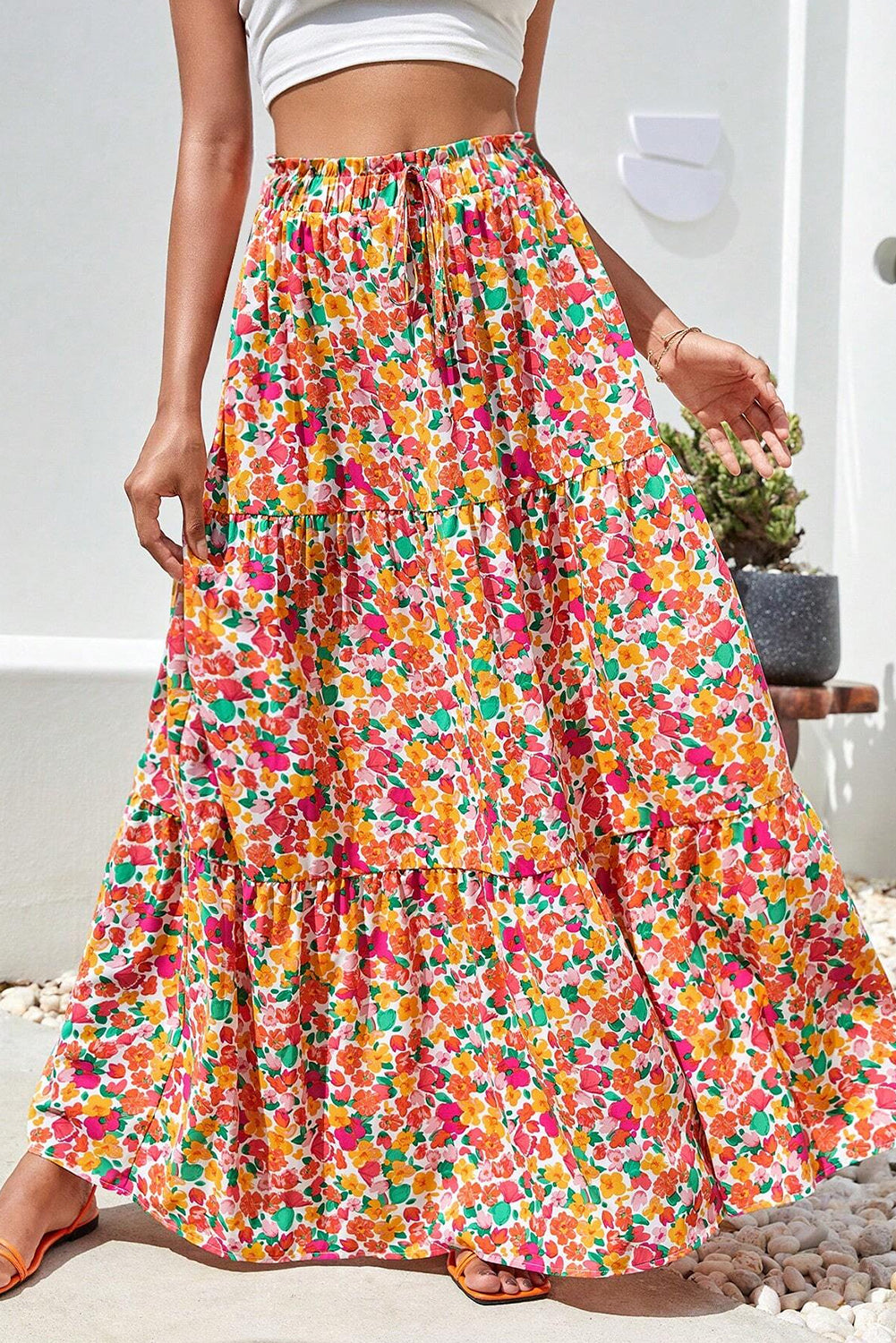 Floral Ruffle Tiered Maxi Skirt