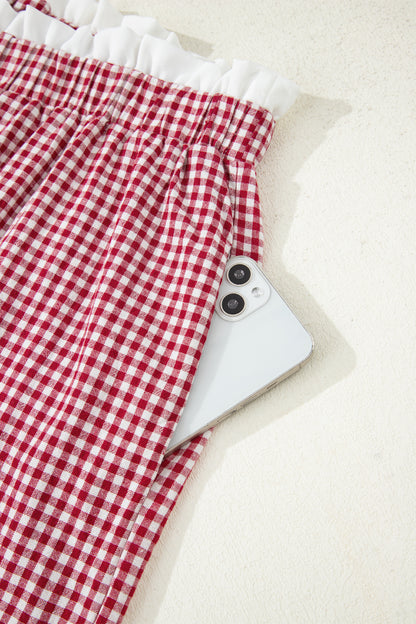 Plus Size Gingham Plaid Ruffle Contrast Trim Shorts