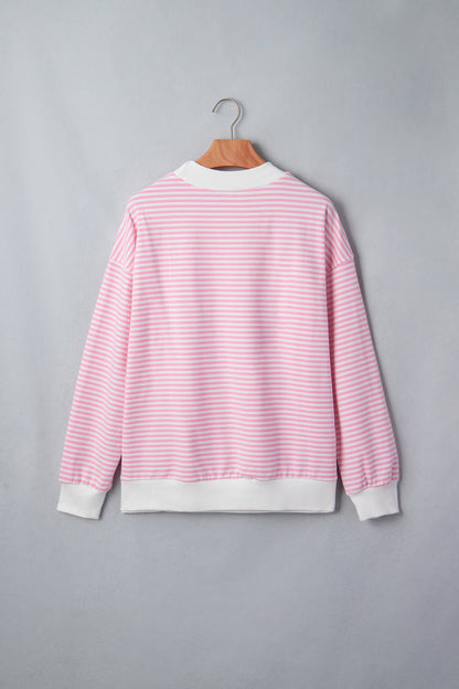 Stripe Bow Embroidered Contrast Mock Neck Sweatshirt