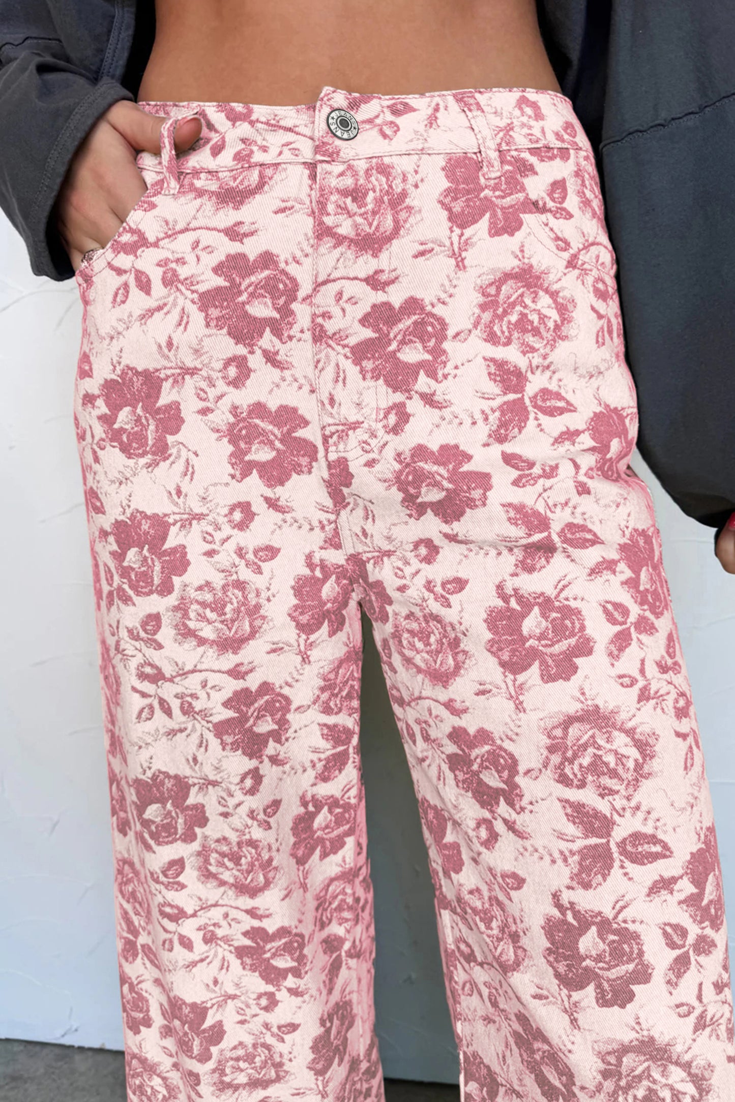 Floral Denim High Waist Pants