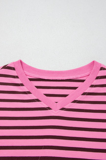 Stripe V-Neck Drop Shoulder Long Sleeve Top
