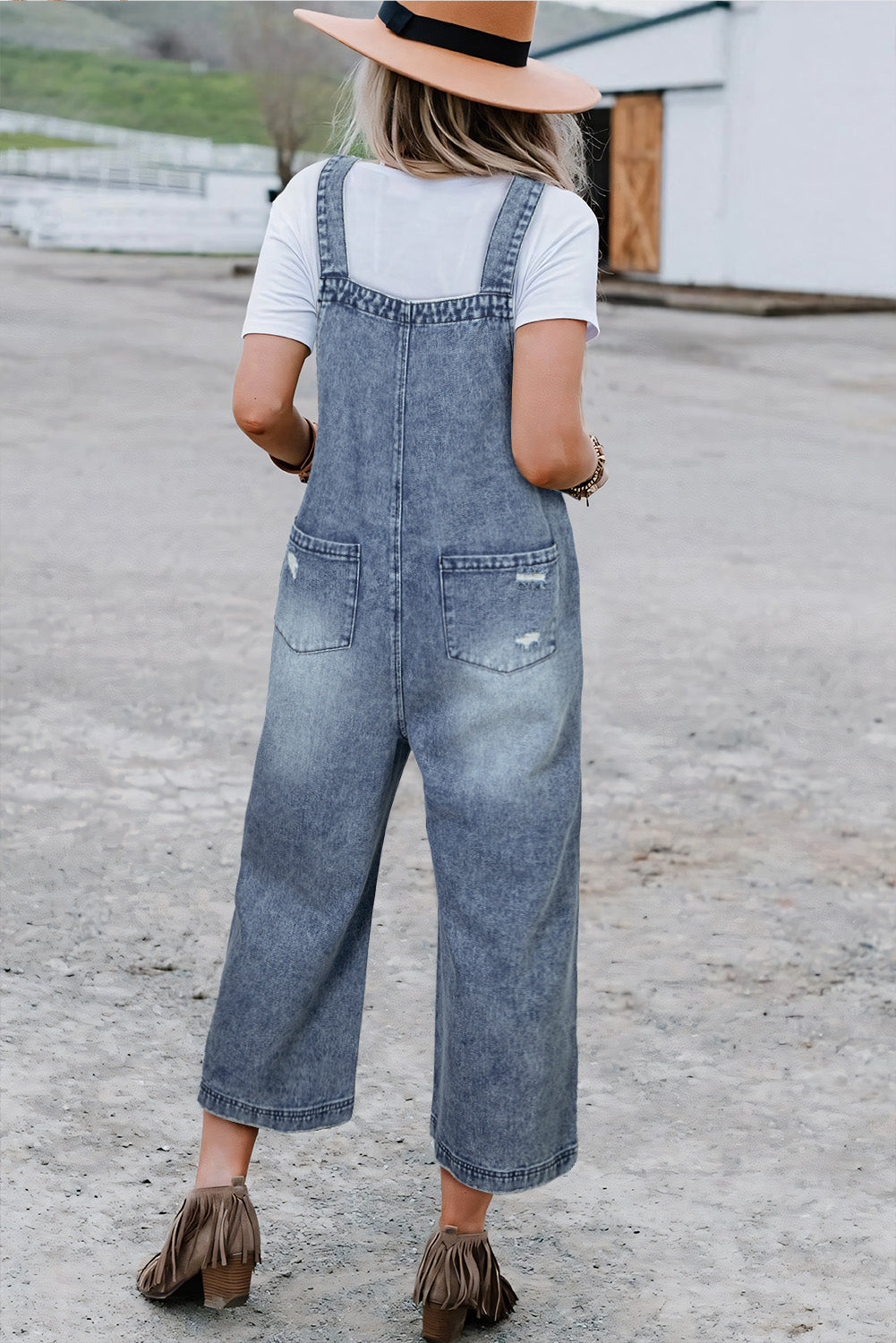 Denim Distressed Bib Pocket Overall