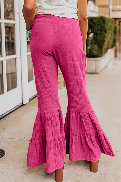 Crinkle Ruffle Bell Bottom Pants