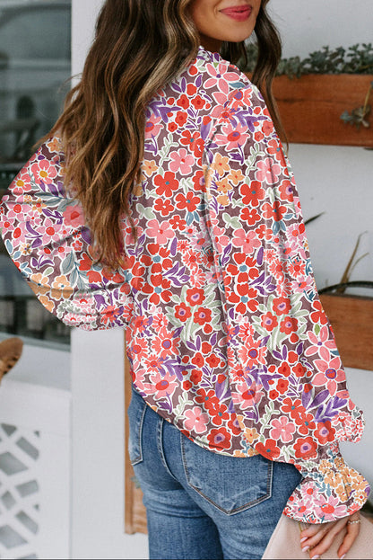 Boho Floral Smocked Puff Sleeve Blouse