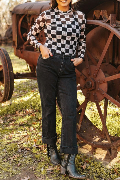 Checker Western Elements Long Sleeve Top