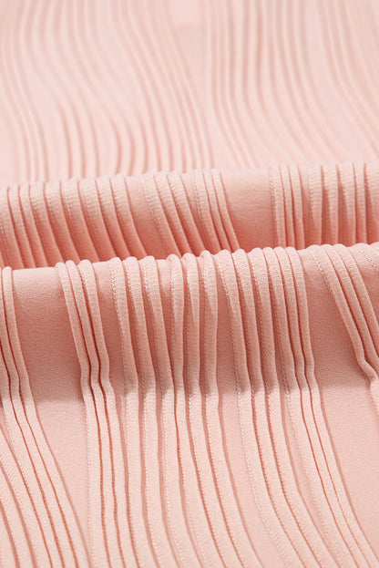 Wavy Textured Button V-Neck Cap Sleeve Tee