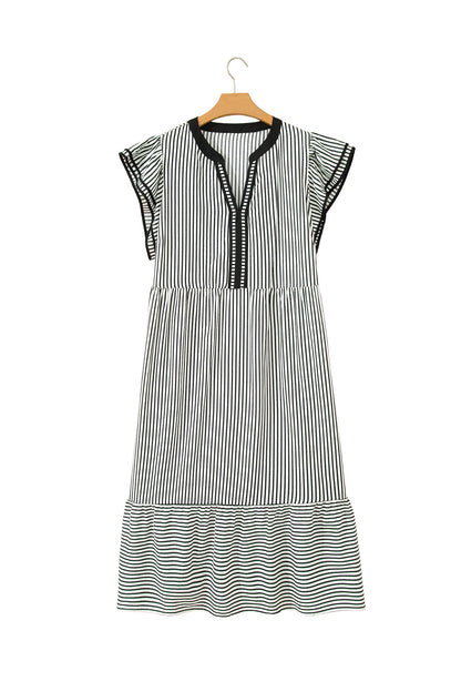 Plus Size Stripe Flutter Sleeve V-Neck Maxi Dress