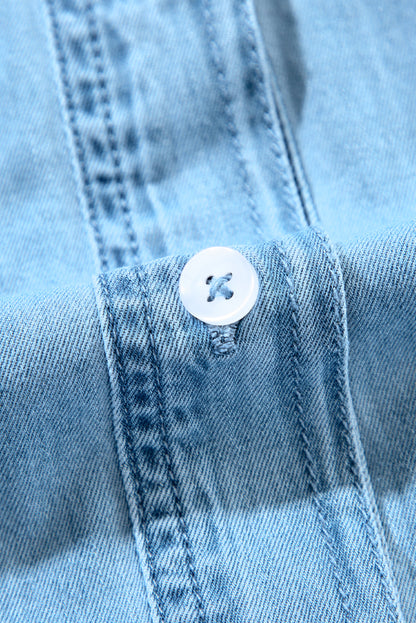 Denim Ruffle V-Neck Buttoned Mini Dress