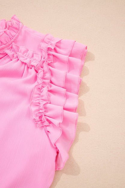 Plus Size Solid Ruffle Tassel Tie V-Neck Blouse