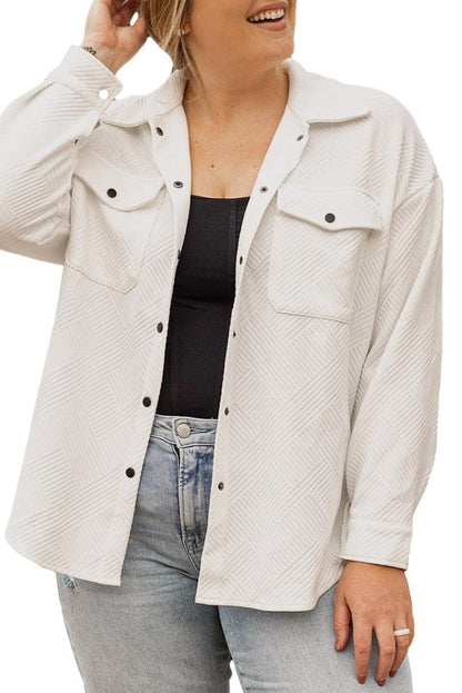 Plus Size Textured Flap Pocket Jacket