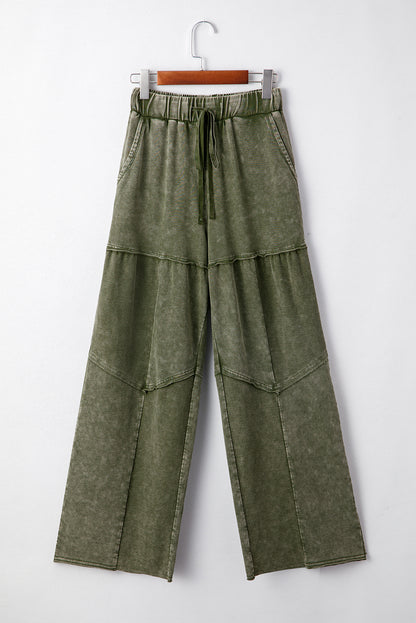 Mineral Wash Tiered Drawstring Wide Leg Pants