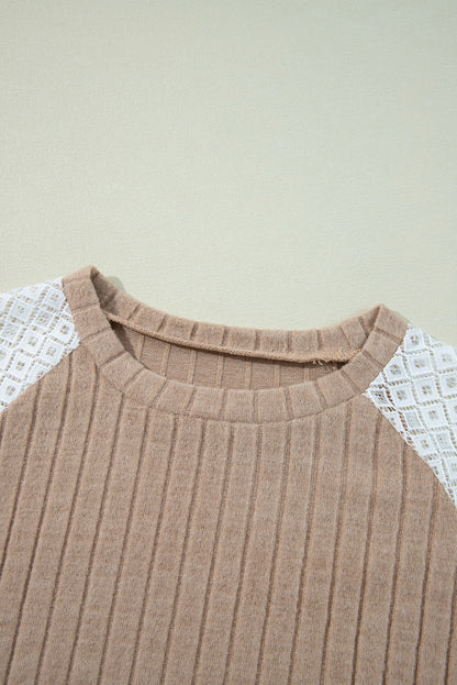 Floral Ribbed Patchwork Long Sleeve Blouse