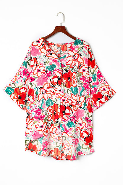 Floral Kimono Sleeve Shirt Plus Size