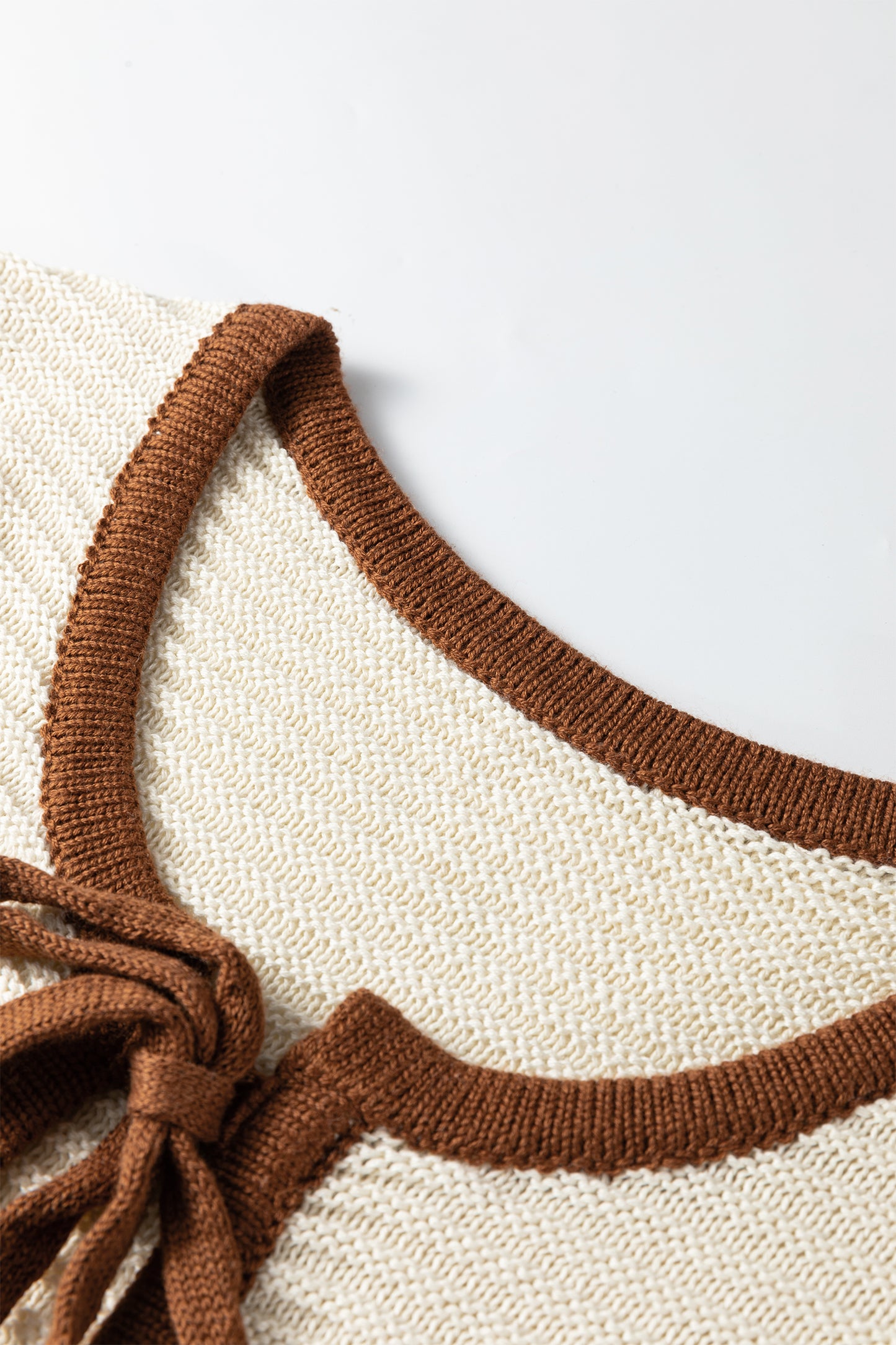 Contrast Trim Tie Front Ribbed Knit Sweater Vest