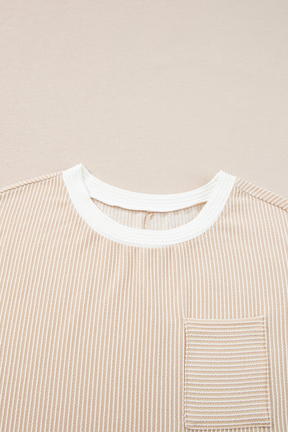 Colorblock Corded Knit Chest Pocket T-Shirt Dress