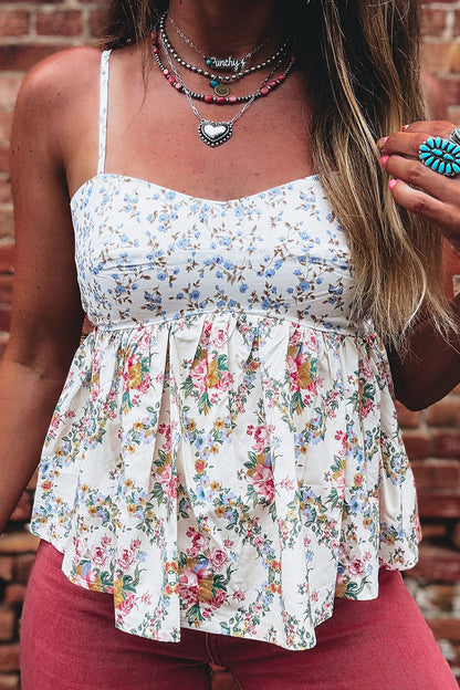 Floral Patchwork Spaghetti Strap Babydoll Top