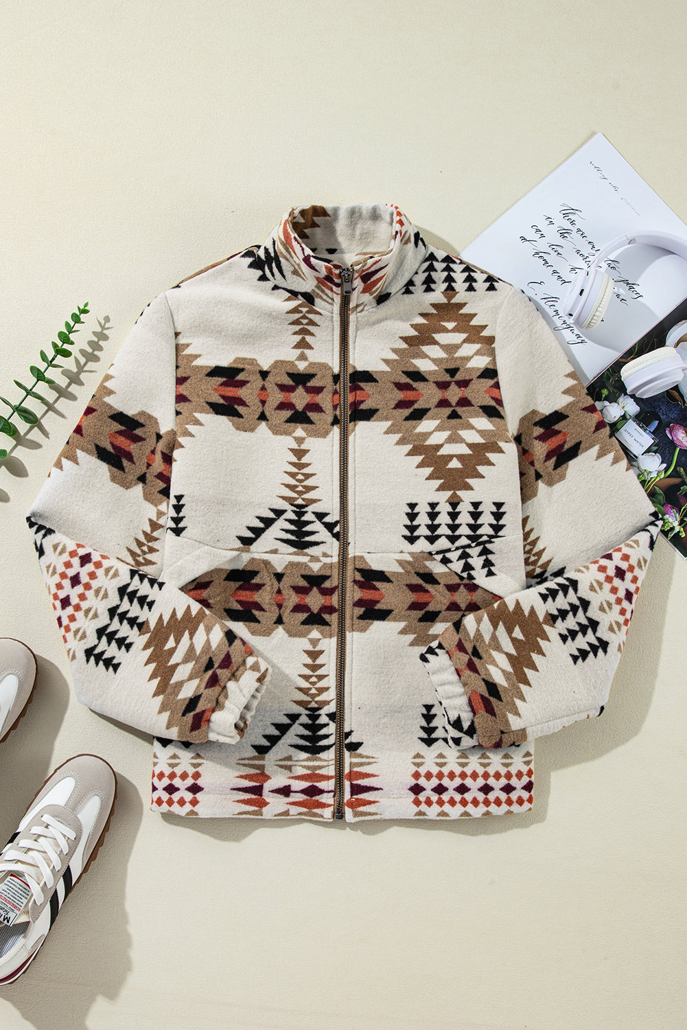 Aztec Standing Neck Zipped Jacket