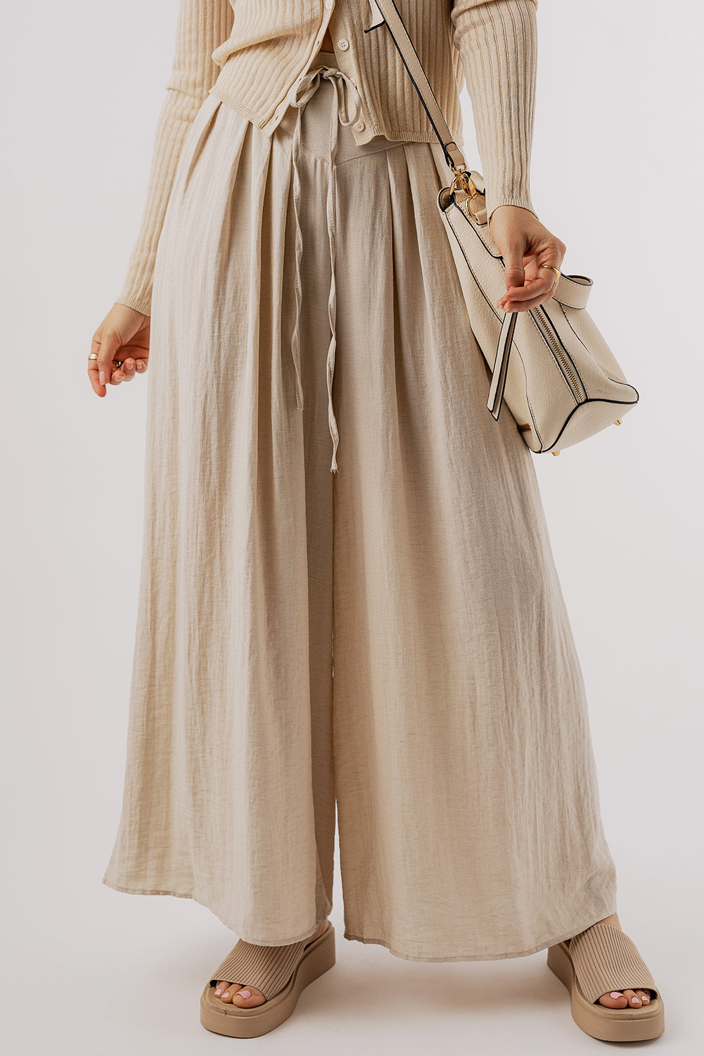 Pleated Drop Waist Wide Leg Pants