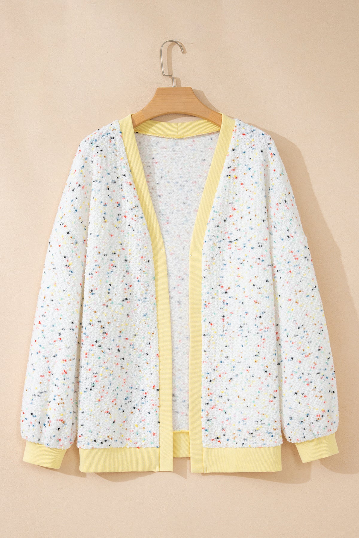 Colorblock Ribbed Trim Confetti Knit Open Cardigan