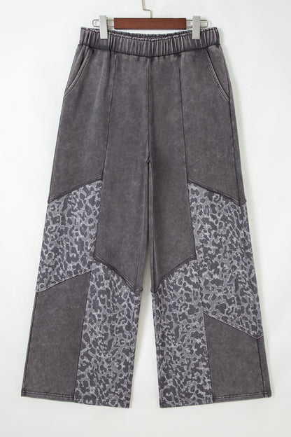 Leopard Patchwork Mineral Wash High Waist Pants