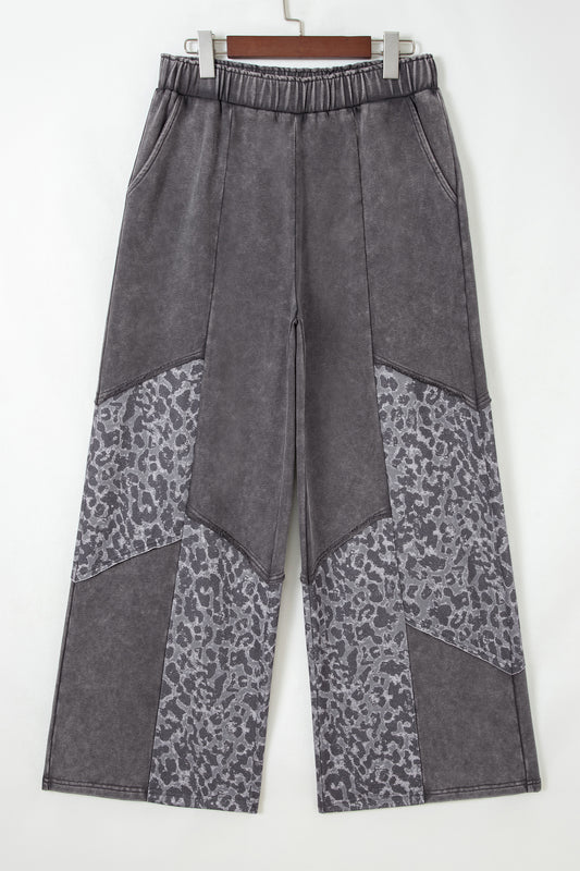Leopard Patchwork Mineral Wash High Waist Pants
