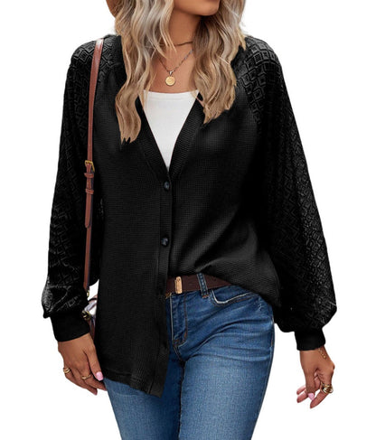 Waffled Knit Buttoned Cardigan