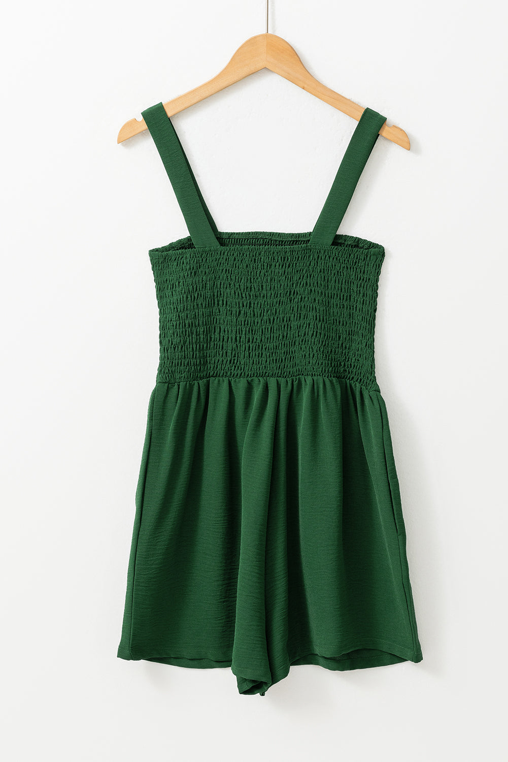 Solid Smocked Sleeveless Pocketed Romper
