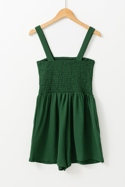 Solid Smocked Sleeveless Pocketed Romper