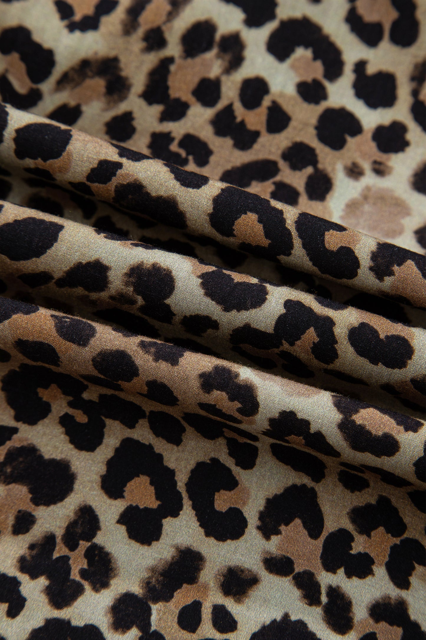 Leopard Contrast Stripe Buttoned V-Neck Shirt