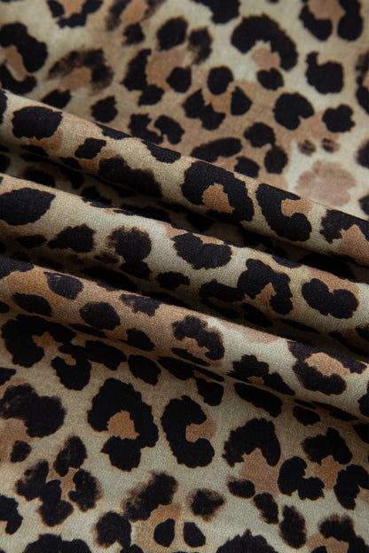 Leopard Contrast Stripe Buttoned V-Neck Shirt