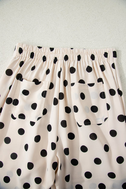 Polka Dot Patch Pocket Wide Leg Pants