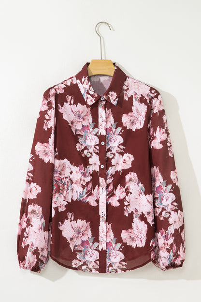Floral Puff Sleeve Collared Shirt