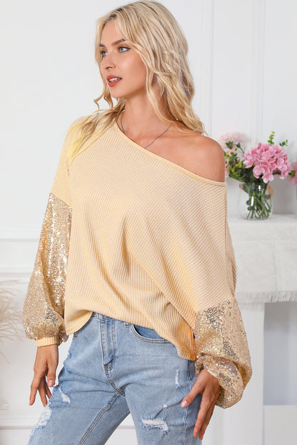 Sequin Patchwork Sleeve Open Back Top