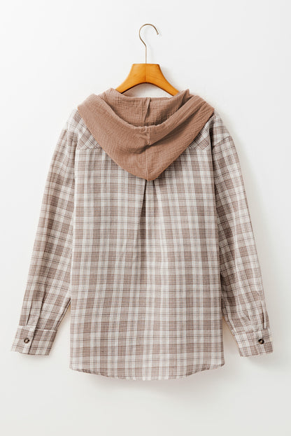 Checker Button-Up Chest Pocket Hooded Shacket