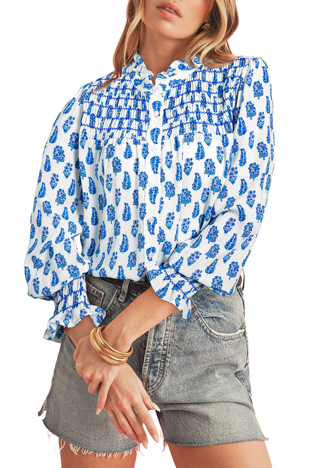 Boho Floral Lantern Sleeve Shirt