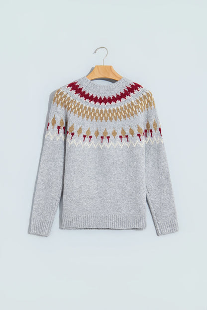 Geometric Fair Isle Raglan Sleeve Sweater