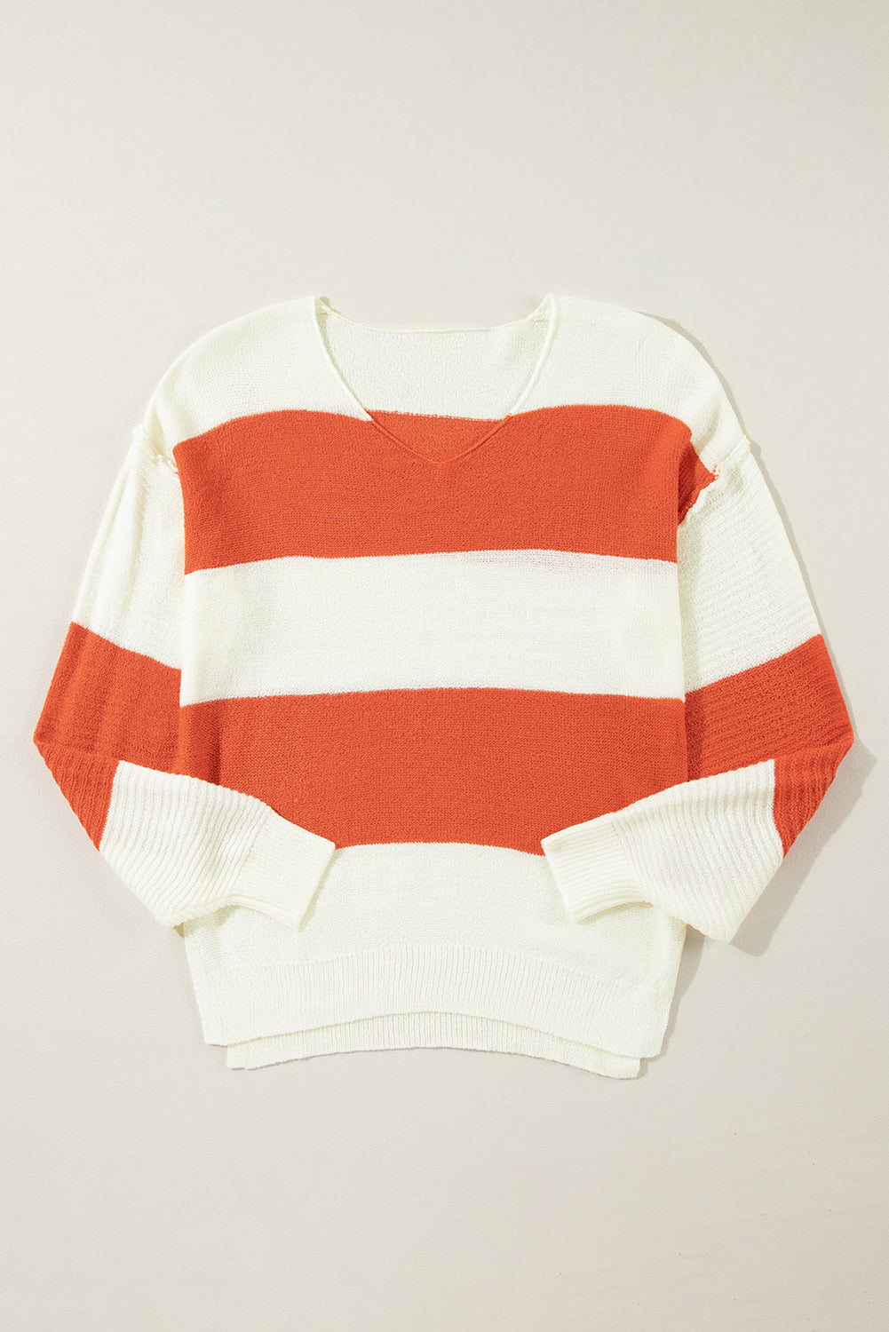 Stripe Ribbed Patchwork V-Neck Sweater