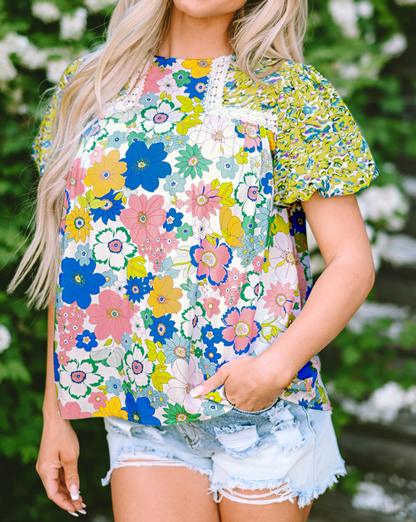 Floral Bubble Sleeve Blouse