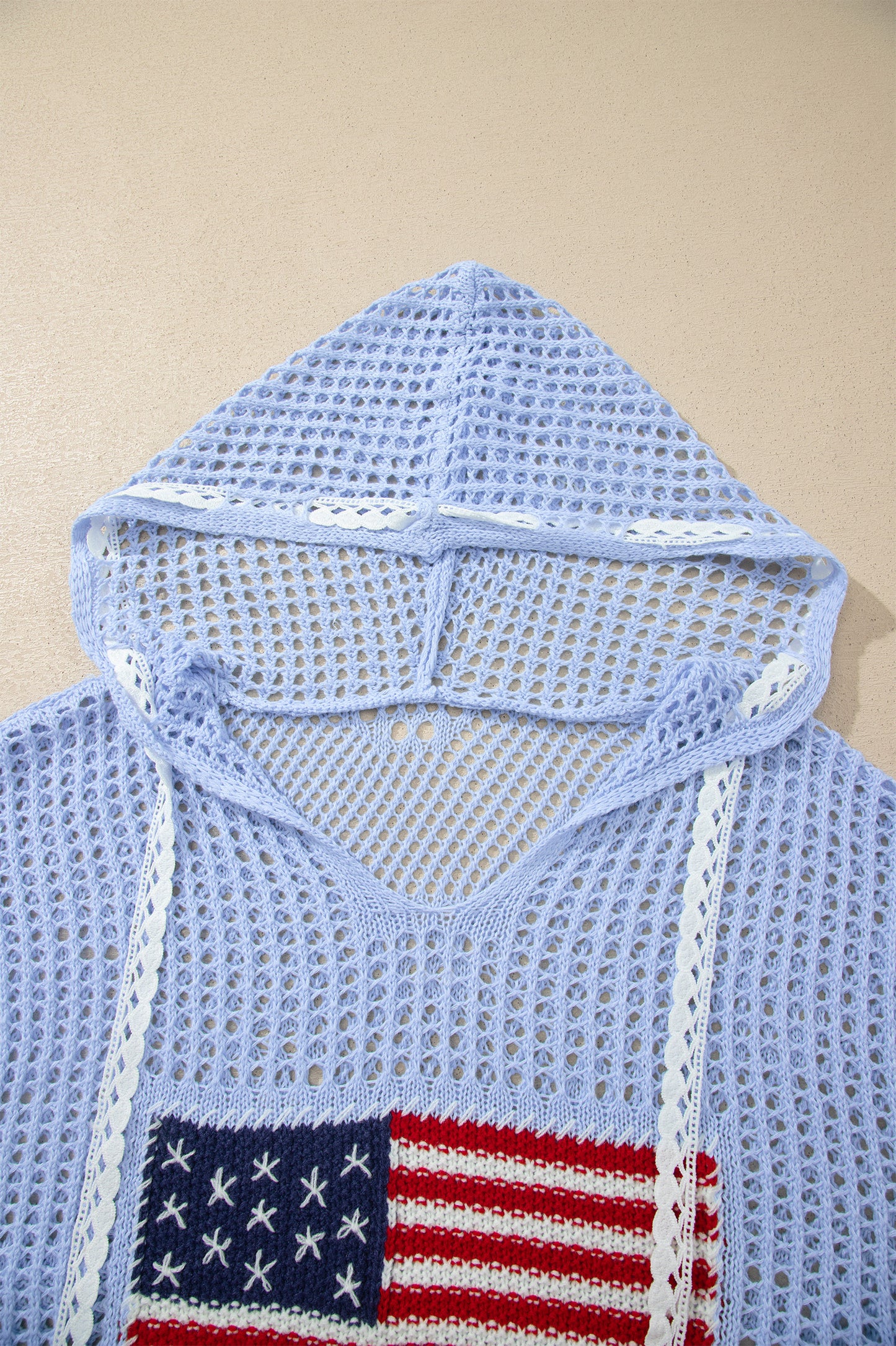 American Flag Patched Crochet Knit Hoodie